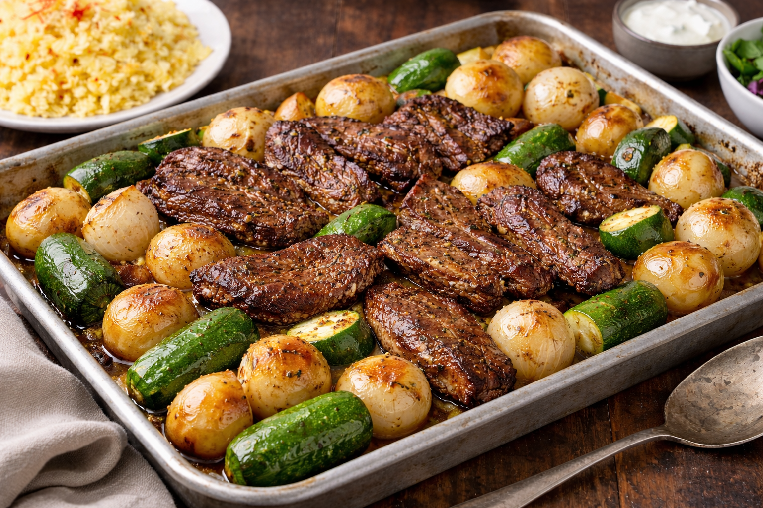 وصفات لحوم مشوية بالفرن مع خضار صحية وأرز بالزعفران 